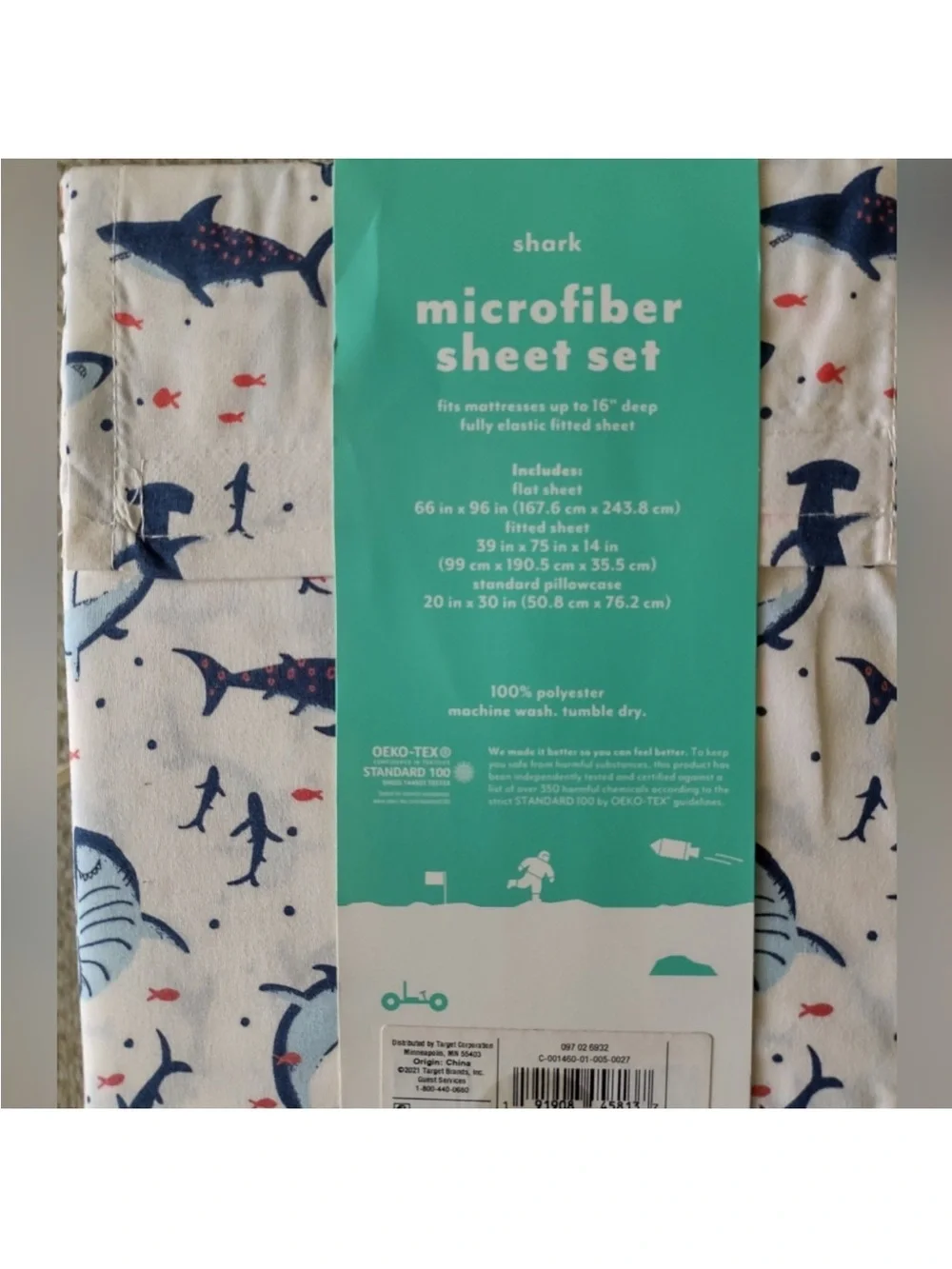 NWT Pillowfort Beach Shark Fish TWIN 3pc Sheet Set w/ Pillowcase Coastal